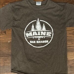 Brown Kids T-Shirt with Maine Bar Harbor Print